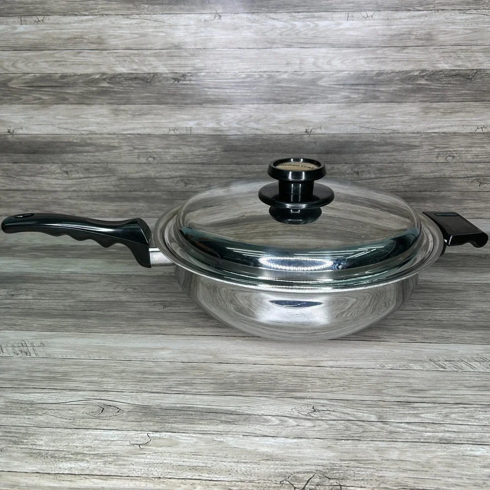 Kitchen Craft West Bend Wok Stainless Skillet Fry Pan Sauté Pot Lid